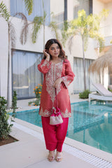 Amazing Roman Fabric with Embroidery Work Top Set