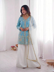 Function Wear Silk with Heavy Embroidery Palazzo Suit