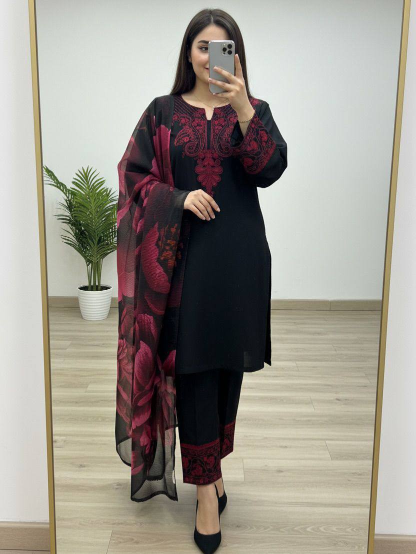 Lovely Black Rayon Cotton with Thread Work Sharara Suit