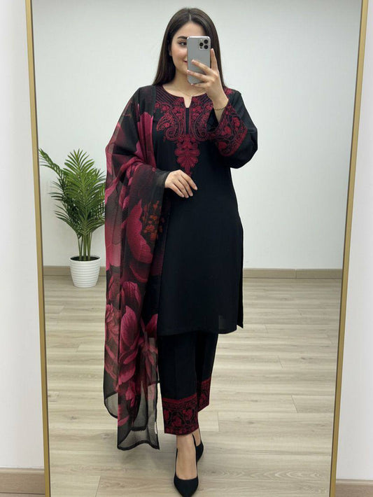 Lovely Black Rayon Cotton with Thread Work Sharara Suit
