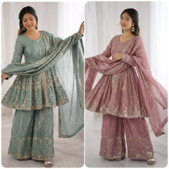 Amazing Green Fendy Silk Embroidery Sequence Work Palazzo Suit
