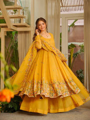 Lovely Yellow Crunchy Silk with Thread & Sequence Work Anarkali