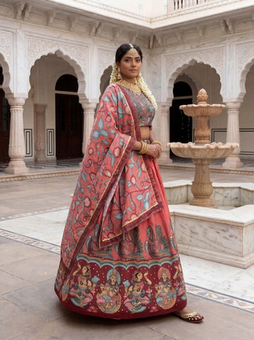 Amazing Maroon Chent Crep Kalamkari Print Lehenga Choli