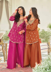 Gorgeous Pink Heavy Silk Embroidered Sharara Suit
