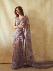 Gorgeous Purple Silk with Mirror Work Saree