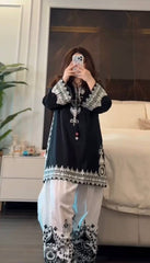 Exclusive Black Crep Silk with Embroidery Work Sharara Suit