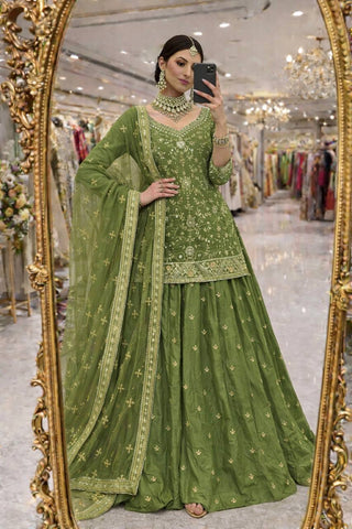 Amazing Green Silk with Embroidery Work Lehenga Choli