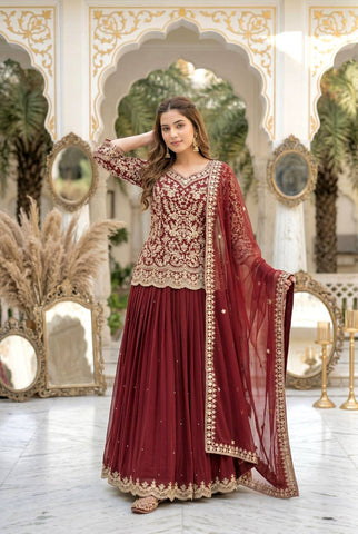 Gorgeous Maroon Georgette Sequence Work Lehenga Choli