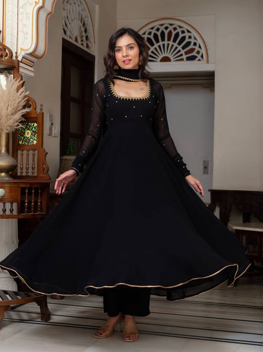 Amazing Black Blooming with Zari Work Sharara Suit