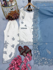 Blue Pure Roman Glass Sequence Work Palazzo Suit