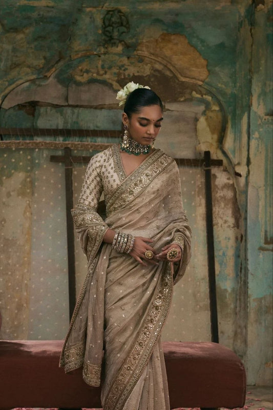 Precious Gold Crush Sequins Work Designer Saree
