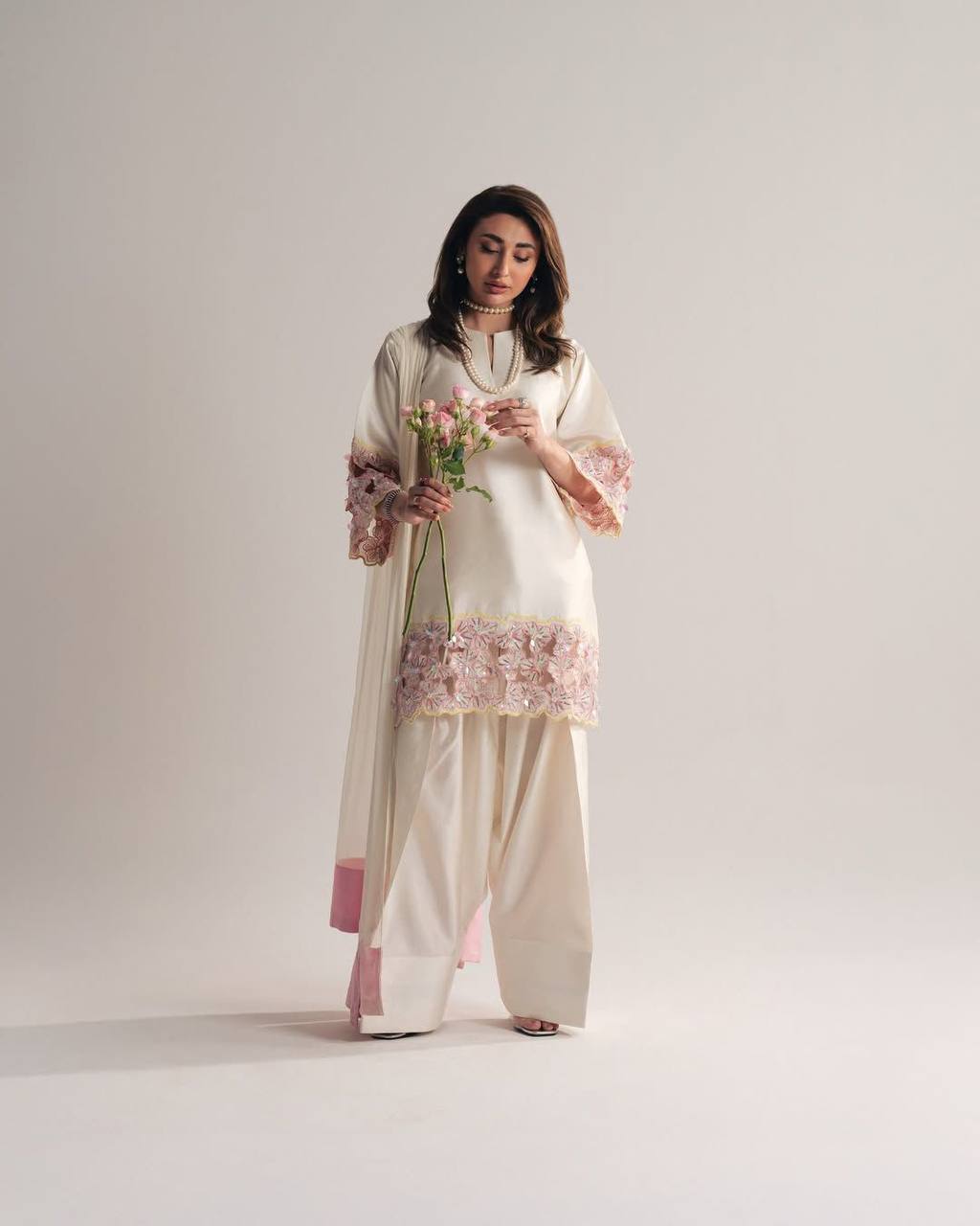 Amazing  Silk Heavy Embroidery White  Sharara Suit