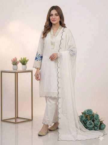 Exclusive White Sequence Embroidery Cut Work Sharara Suit