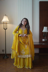 Yellow Fox Georgette Sequence Work Kurti Set