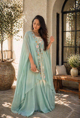 Stunning Blue Teby Silk with Embroidery Sequence Lehenga