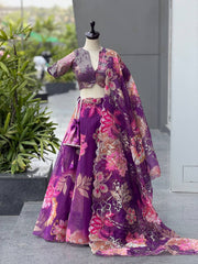 Shining Purple Organza Sequence Work Lehenga