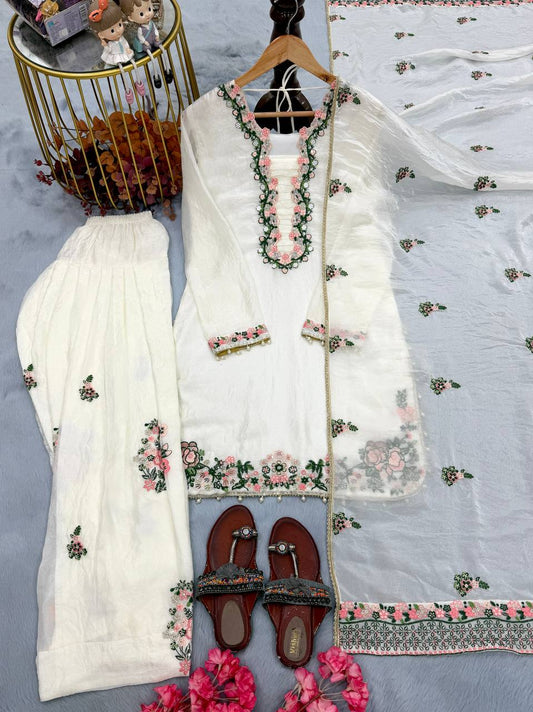Ivory Floral Embroidered Pakistani Suit Set
