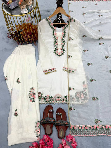 Ivory Floral Embroidered Pakistani Suit Set