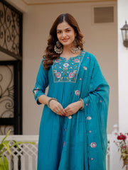 Alluring Rust Pure Viscose Mango Silk Multi Embroidery Work Kurti Set