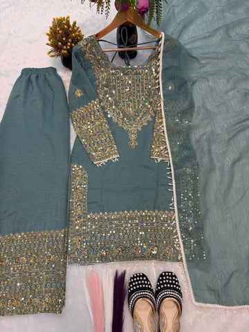 Marvelous Heavy Crunchy Silk Embroidery Sharara Suit