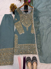 Marvelous Heavy Crunchy Silk Embroidery Sharara Suit