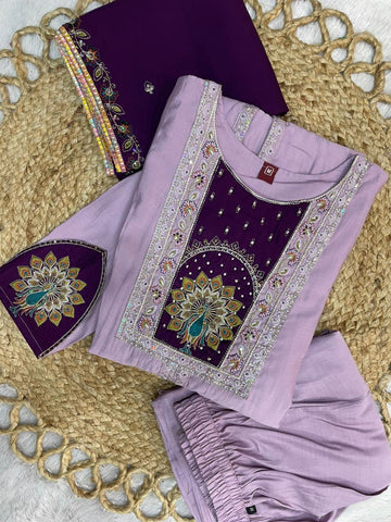 Lovely Pink Roman Silk Multi Embroidery Anarkali Kurti Set