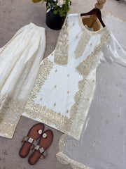 Captivating Orange Fendy Silk Embroidery Palazzo Suit