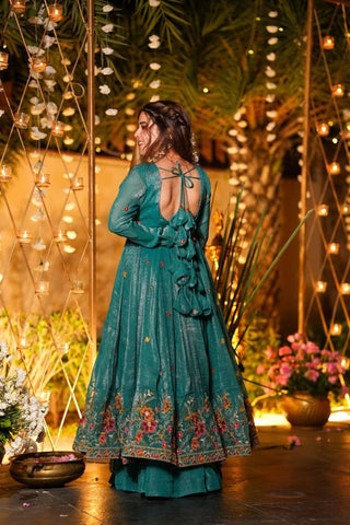 Outstanding Silk Multi Embroidery Work Gown