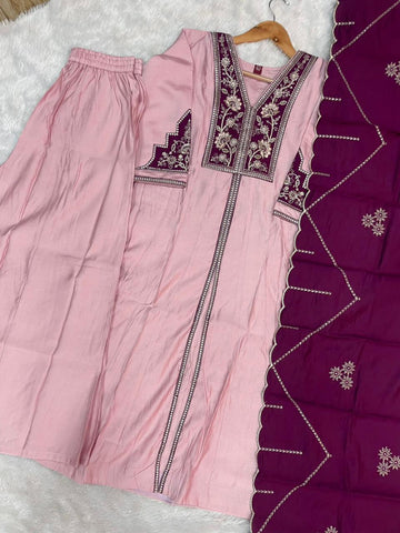 Elegant Roman Silk Multi Embroidery Anarkali Kurti Set