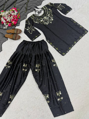 Amazing Maroon Heavy Satin with Embroidery Work Sharara Suit