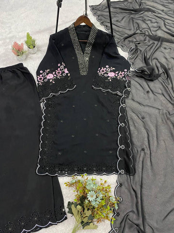 Exclusive White Sequence Embroidery Cut Work Sharara Suit