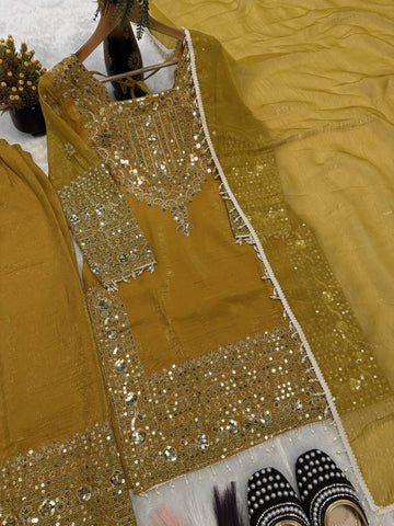 Marvelous Heavy Crunchy Silk Embroidery Sharara Suit