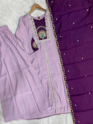 Lovely Pink Roman Silk Multi Embroidery Anarkali Kurti Set