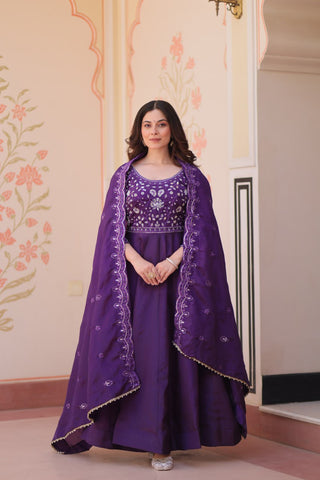 Pretty Beads Embroidery Work Gold Crush Fabric Gown