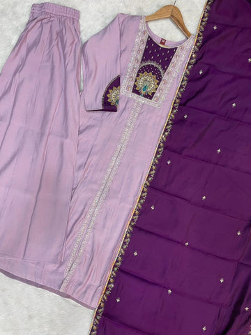 Lovely Pink Roman Silk Multi Embroidery Anarkali Kurti Set