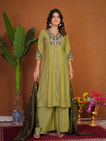 Elegant Roman Silk Multi Embroidery Anarkali Kurti Set