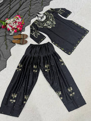 Amazing Maroon Heavy Satin with Embroidery Work Sharara Suit