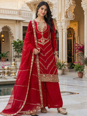 Lovely White Heavy Frendy Silk Embroidery Work Palazzo Suit