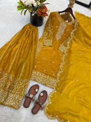 Captivating Orange Fendy Silk Embroidery Palazzo Suit