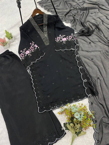 Exclusive White Sequence Embroidery Cut Work Sharara Suit