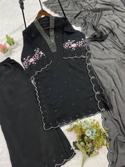 Exclusive White Sequence Embroidery Cut Work Sharara Suit