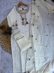 Stylish Brown Roman Silk with Thread Work Kurti Set