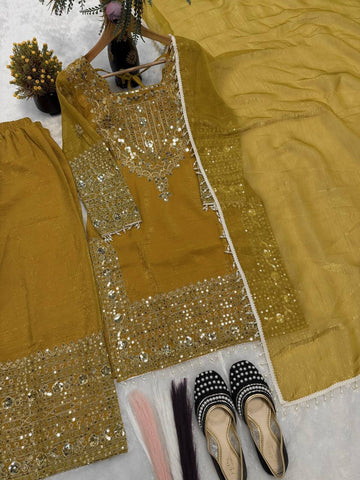 Marvelous Heavy Crunchy Silk Embroidery Sharara Suit