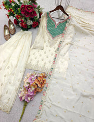 Stylish Chinon Silk Embroidery Work Sharara Suit