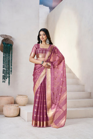 Exclusive Green Soft Linan Cotton Silk Zari Work Saree