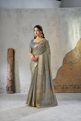 Captivating Soft Linan Cotton Silk Zari Work Saree
