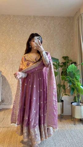 Exclusive Maroon Fandy Satin Silk with Heavy Embroidery Work Gown