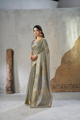 Captivating Soft Linan Cotton Silk Zari Work Saree