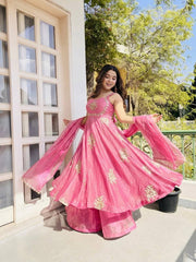 Stunning Maroon Pure Silk Embroidered Gown