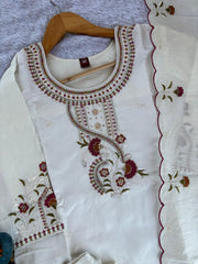 Stylish Brown Roman Silk with Thread Work Kurti Set